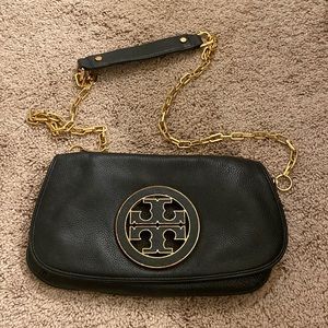 Tory Burch black pebble fold over crossbody